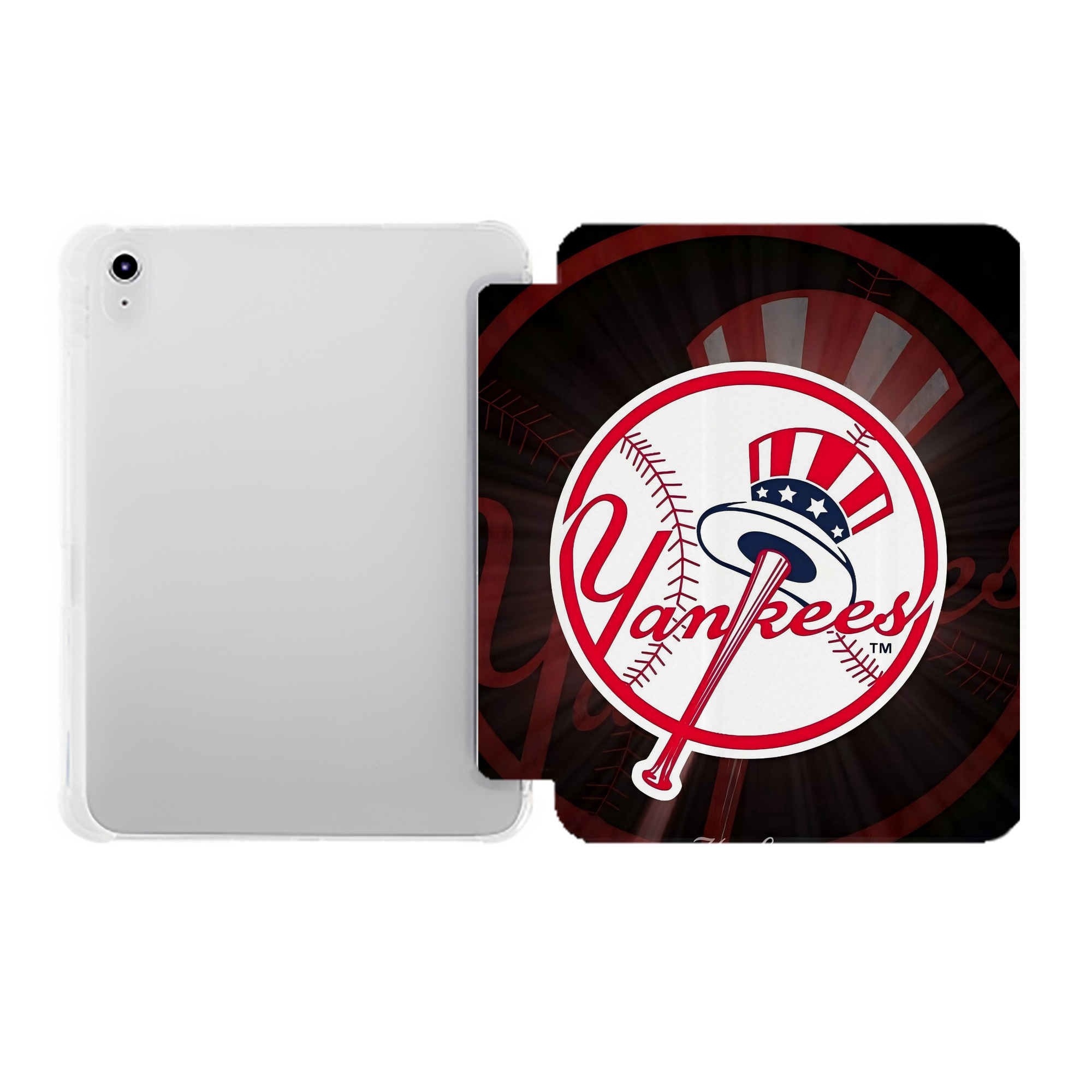 New York Yankees 124 Premium Tri-Fold PU Leather & Silicone IPad Case With Pencil Slot – Fits 9.5,10.5,10.9 – Adjustable Stand, Slim, Protective